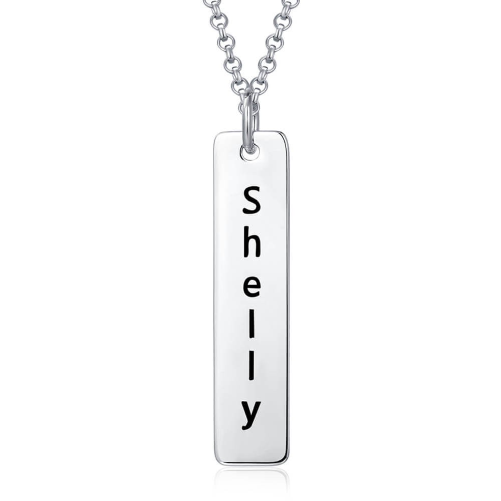 Personalize Vertical Bar Necklace With Engraving Silver
