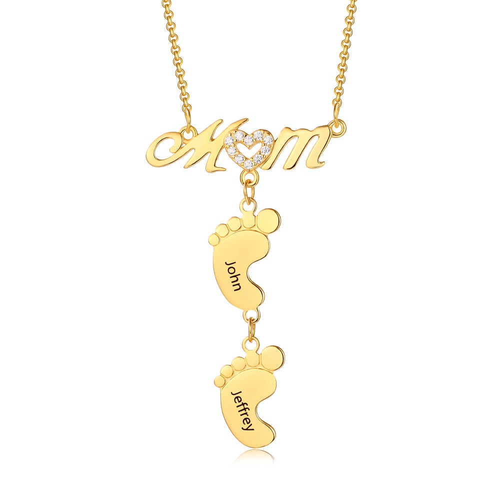 Personalized Gold Plating Mom Necklace With Baby Feet 1-10 Pendants