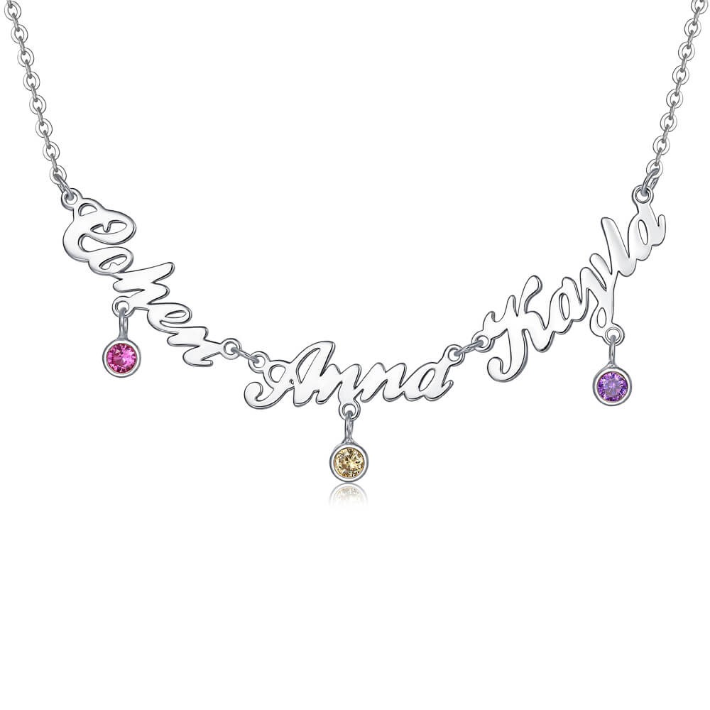 Personalized Necklace with 1-8 Names and Birthstones Design