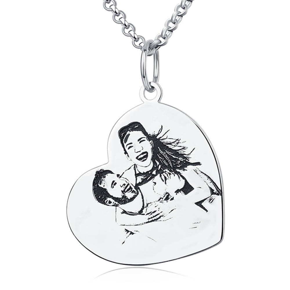 Vertical Heart Photo Engraved Tag Necklace