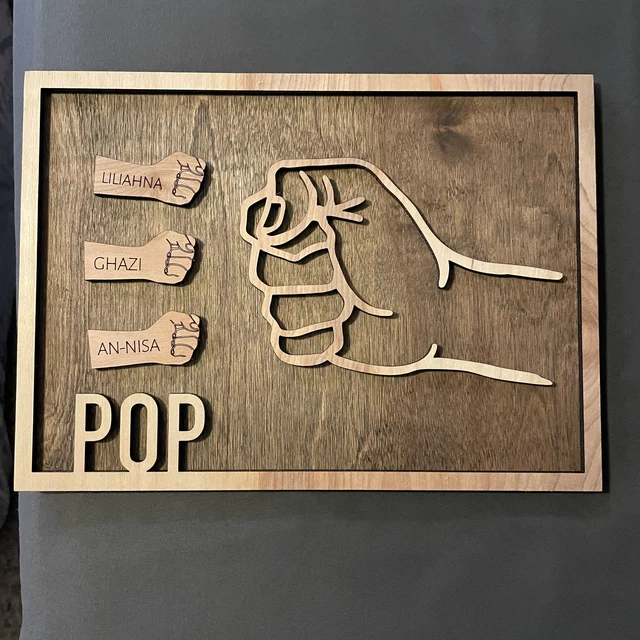 Personalized Fist Bump Sign Engraved Names Keepsake Gift for Poppop Dad Father's Day Gifts