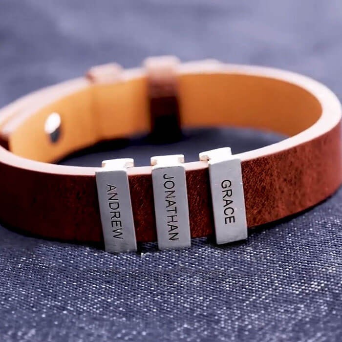 Personalized Leather Beads Bracelet With 1-10 Family Names Engraving Father's Day Gifts