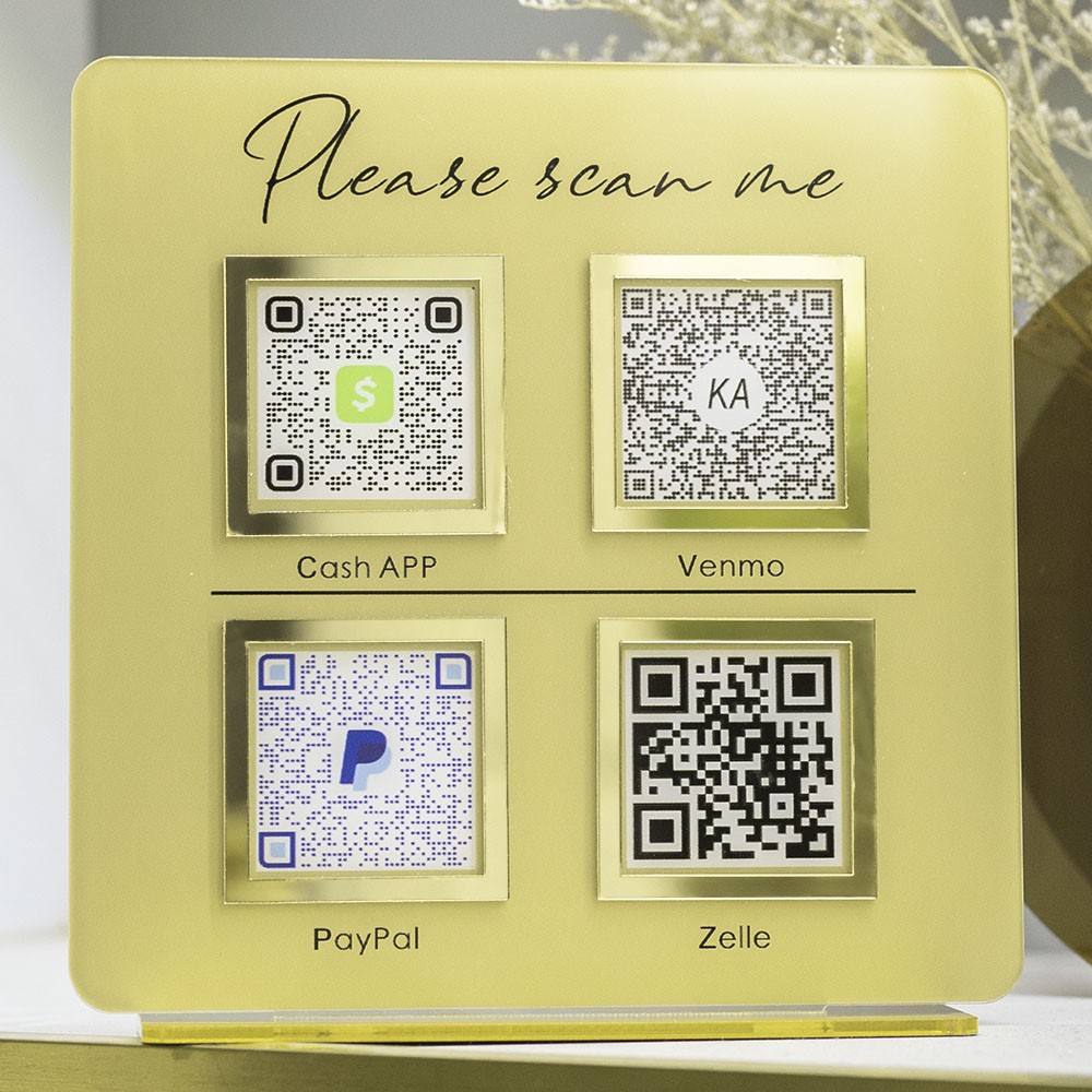 Personalized 4 QR Payment Code Sign Business & Social Media Sign