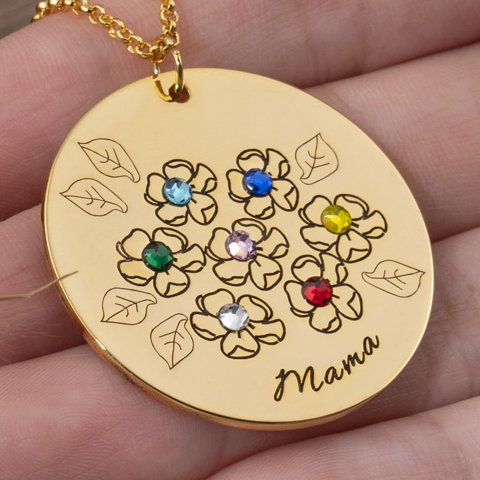 Personalized Birthstone Flower Necklace for Her With 1-9 Birthstones
