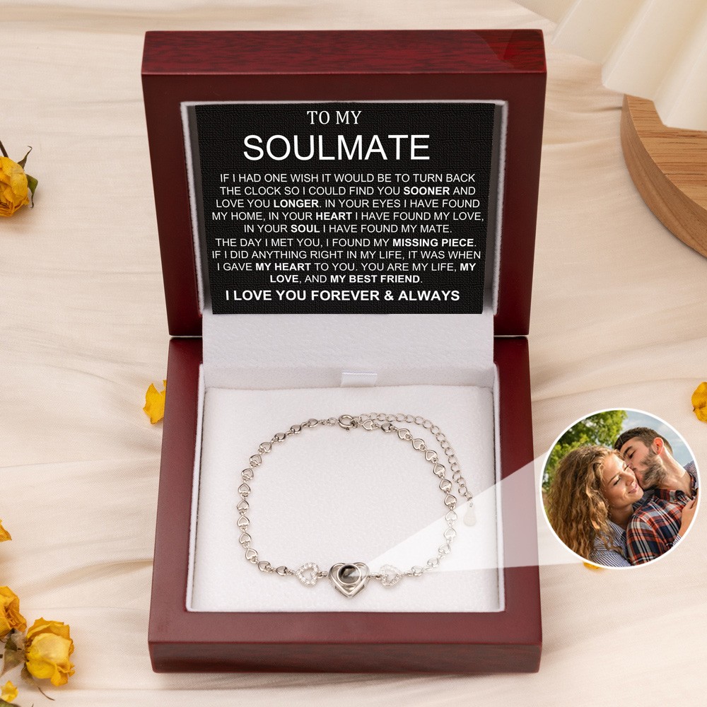To My Soulmate Personalized Heart Photo Projection Bracelet for Girlfriend Wife