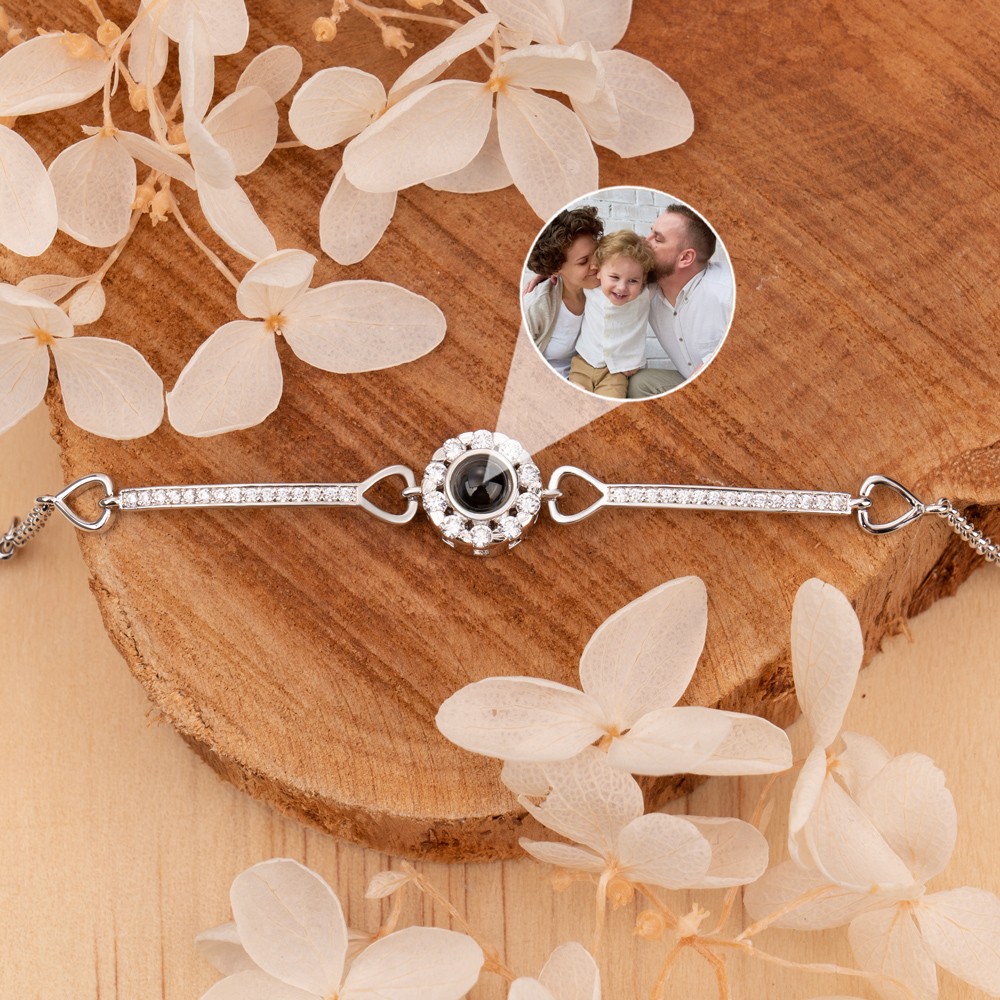 Personalized Projection Photo Bracelet with Picture Inside Gifts for Mom Wife Christmas Gift Ideas