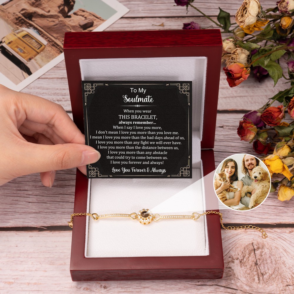 To My Soulmate Personalized Women Photo Projection Bracelet with Picture Inside Anniversary Gifts Christmas Gifts