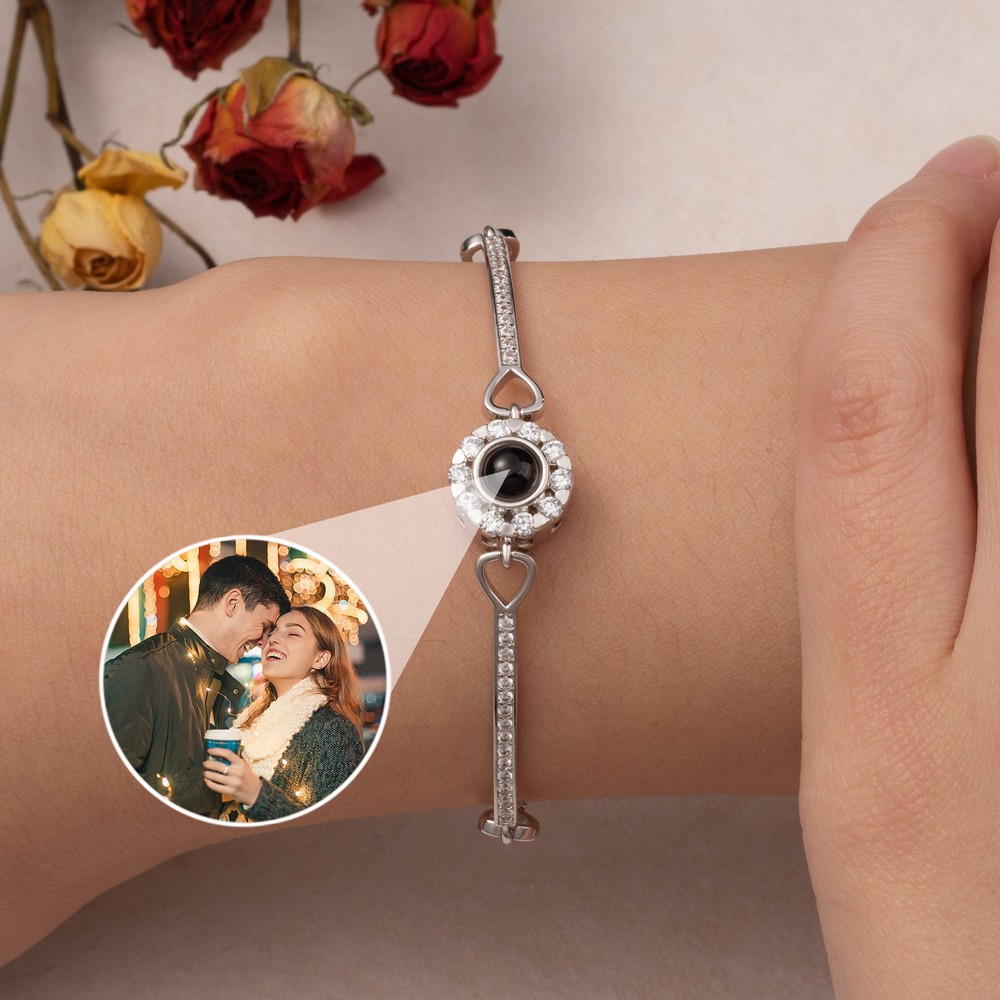 Personalized Photo Projection Bracelet with Picture Inside Gifts for Her Christmas Gift Ideas 