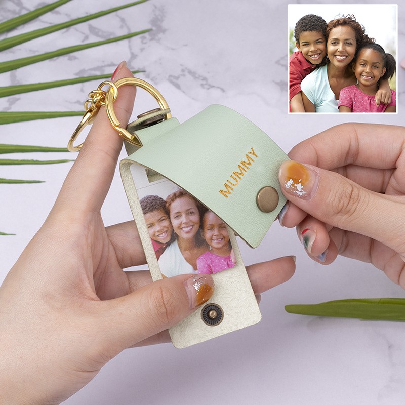 Personalized Mint Leather Engraved Photo Keychain