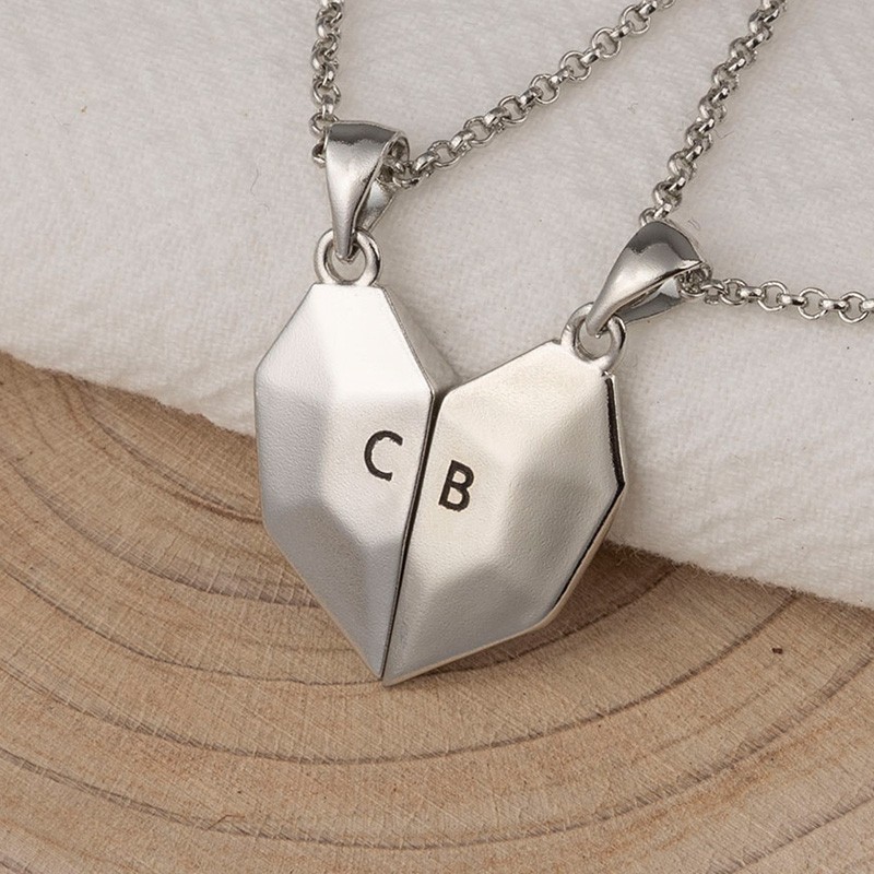 Personalized 2 Pieces Magnetic Patchwork Heart Necklace