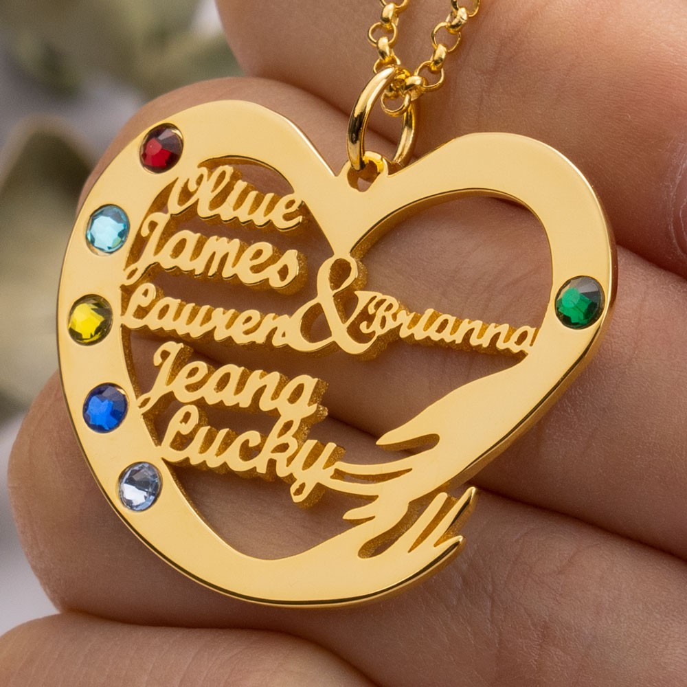 Personalized Heart Pendant With Kids And Mom or Grandma Names Necklace Mothers day Gift