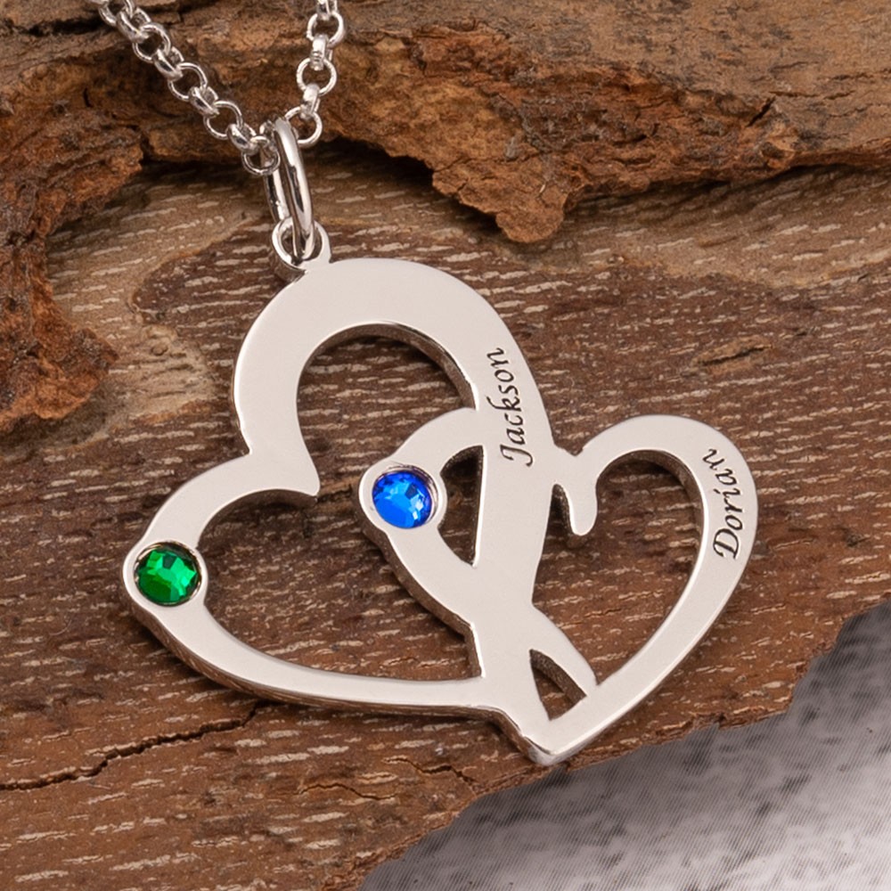 Personalized Engraved Two Heart Necklace