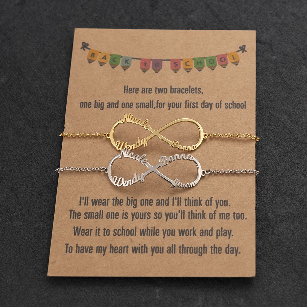 Personalized Back To School 2 Infinity Charm Bracelets For Student