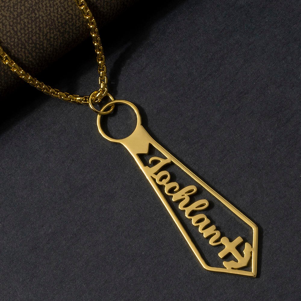 Personalized Tie Shaped Pendant Name Necklace