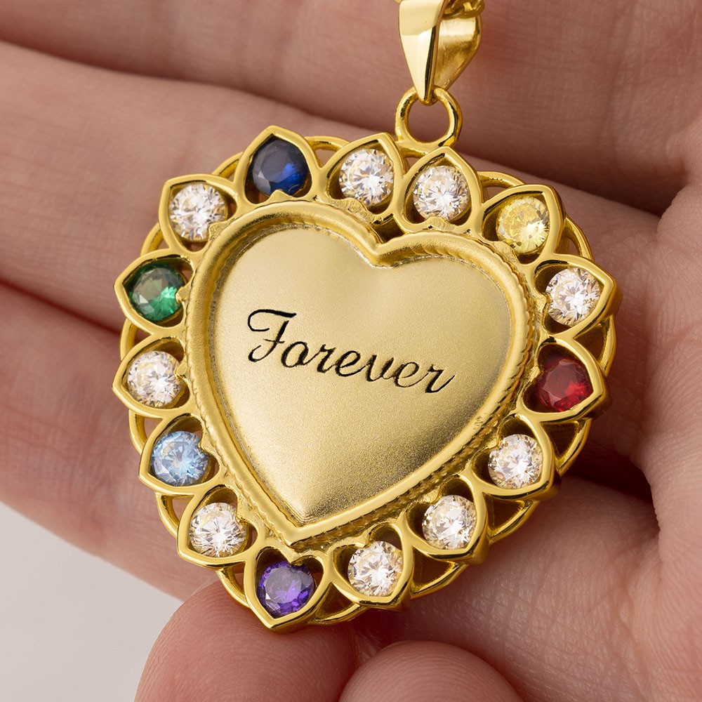 Personalized Heart Shape Necklace With 1-15 Birthstones for Mom,Grandma
