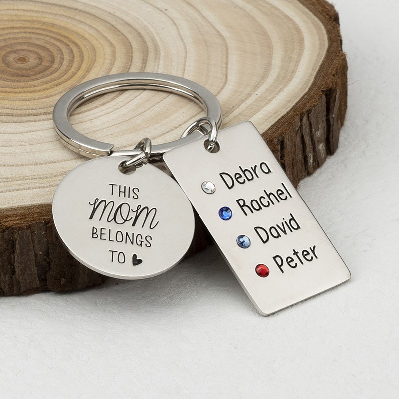 Personalized 1-4 Engraving Names with Birthstone Keychain Gift For Mom and Grandma