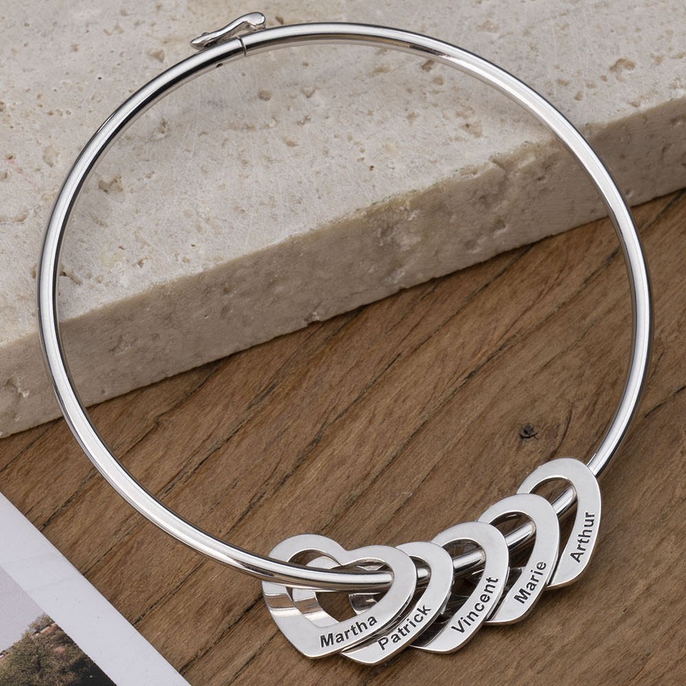 Personalized Bangle Bracelet with 1-10 Charms Custom Bracelet for Her - Customized Charm Bracelet
