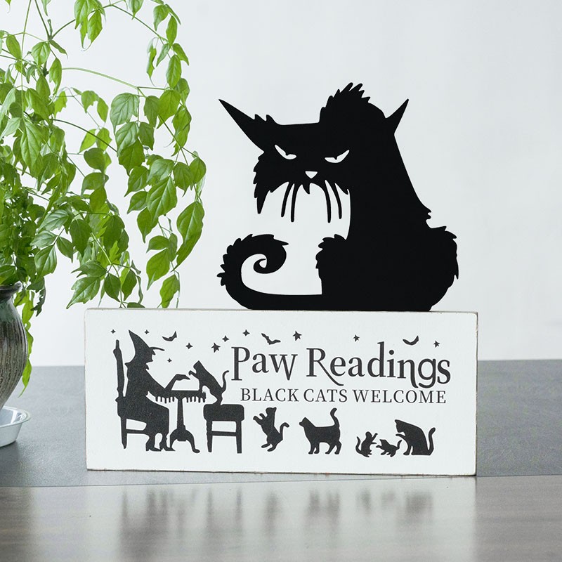Halloween Paw Readings Wood Sign Vintage Style