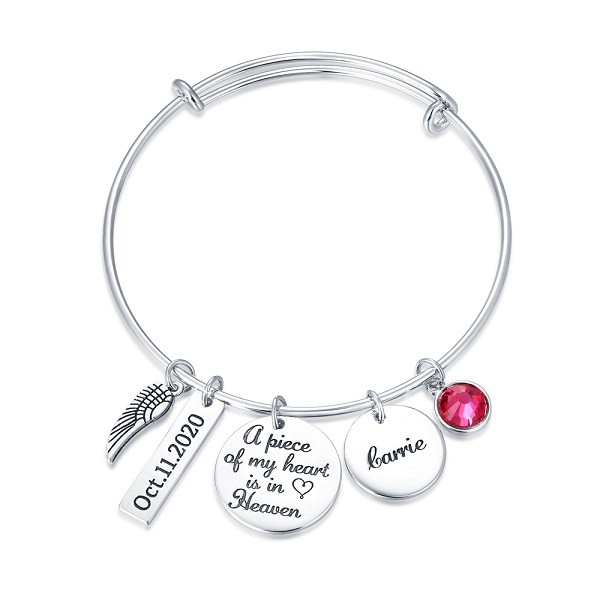 Personalized Memorial Gift A Piece of My Heart Is In Heaven Bangle Bracelet