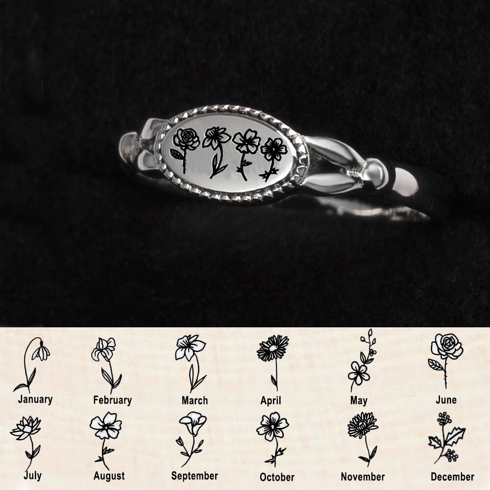 925 Sterling Silver Personalized Birth Flower Ring