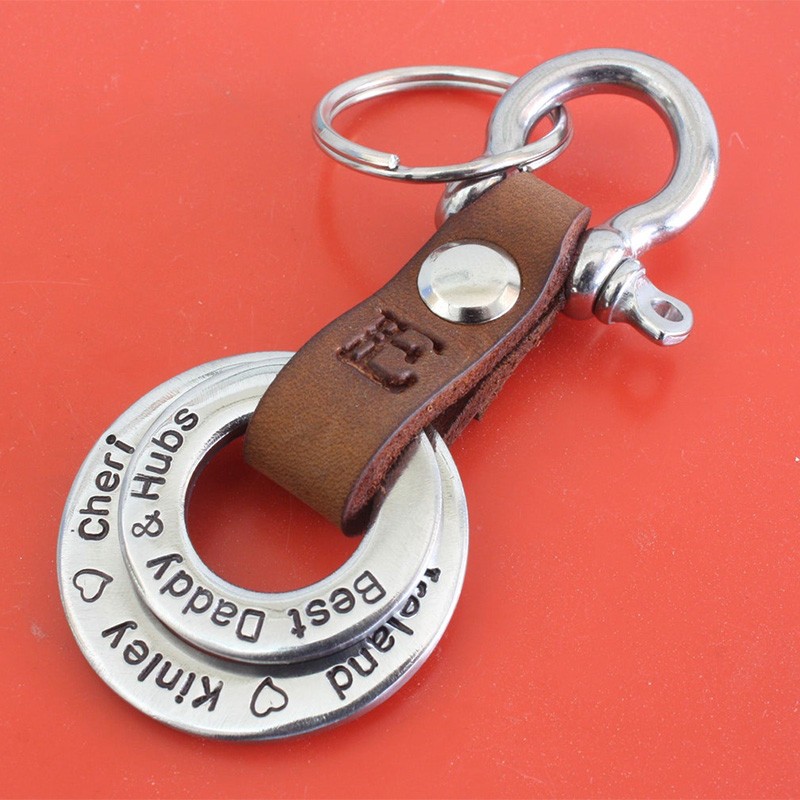 Father’s Day Gift Personalized Dad Leather Keychain Engraving 1-10 Names 