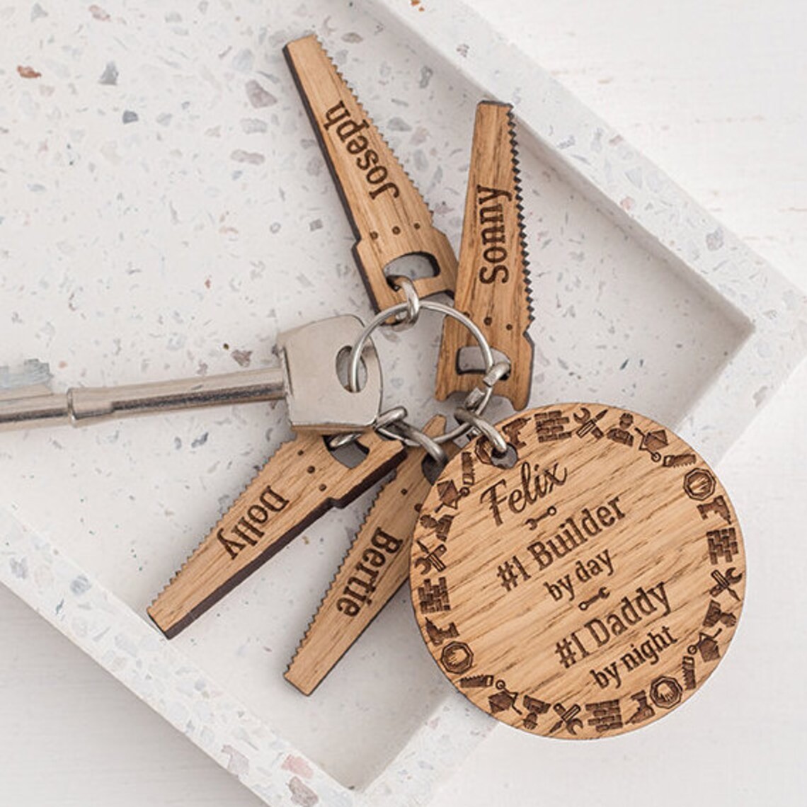 Father's Day Gift Personalized Saw Wooden Keychain