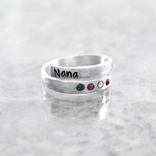 Personalized Birthstone Wrap Name Ring with 1-8 Birthstones Mother's Day Gift