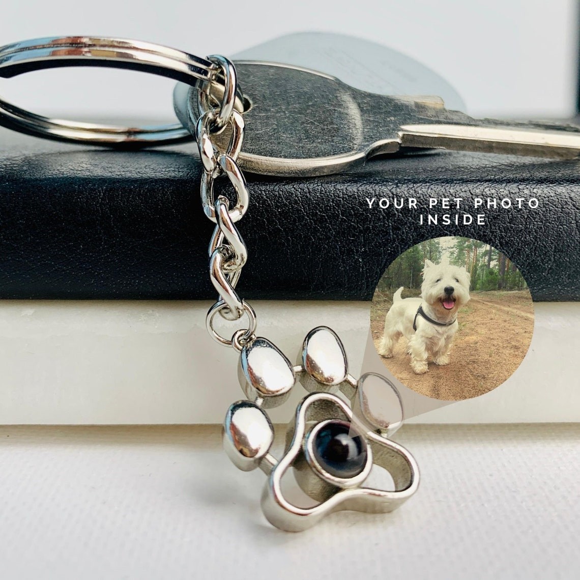 Personalized Pet Photo Projection Keychain with Pet Photo Inside