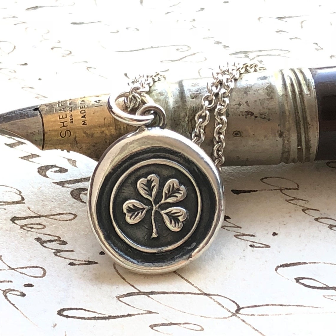 Lucky Four Leaf Clover Wax Seal Necklace for St. Patrick's Day