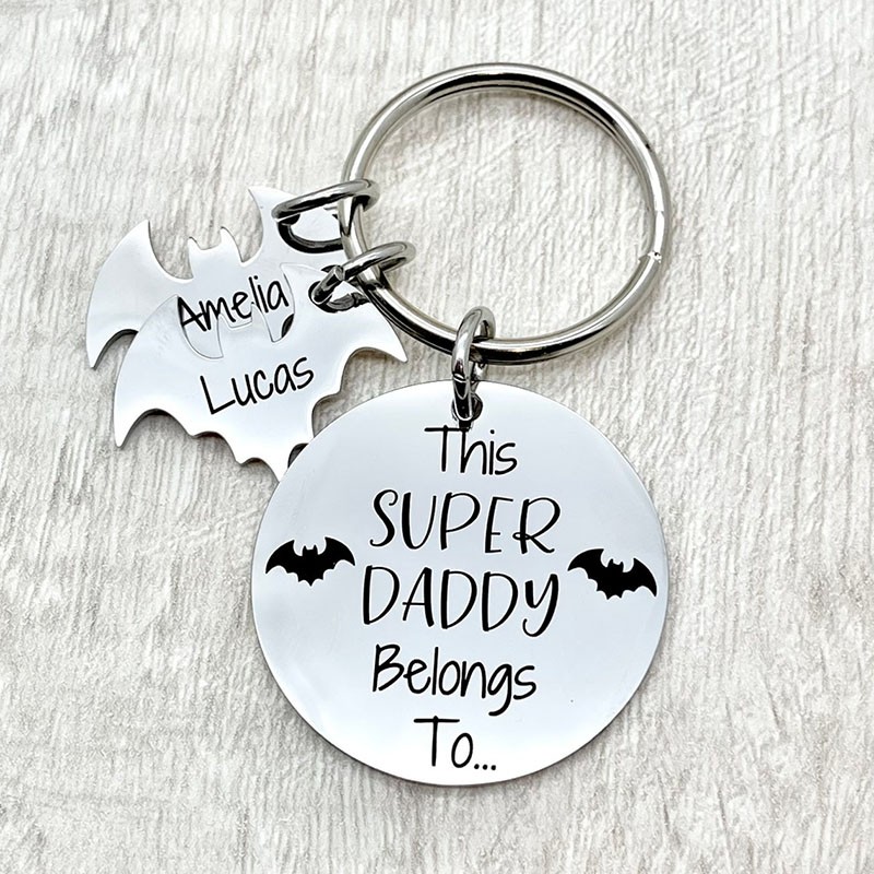 Personalized This Super Daddy Belongs to Bat Pendant Keychain