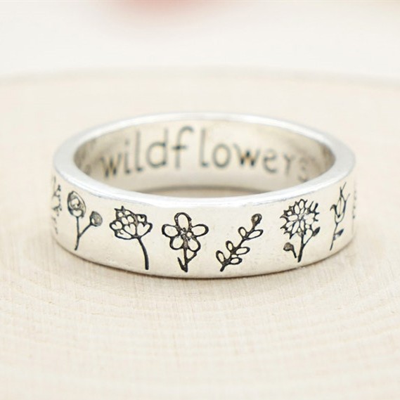 Personalized 1-12 Birth Flower Ring Christmas Gift for Her