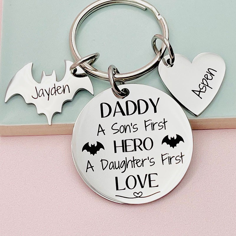 Personalized Bat Heart Pendant Daddy Keychain
