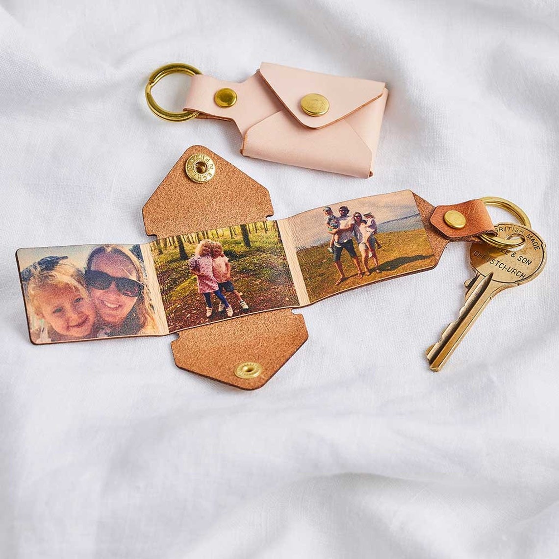 Personalized Multi Photo Leather Envelope Keychain