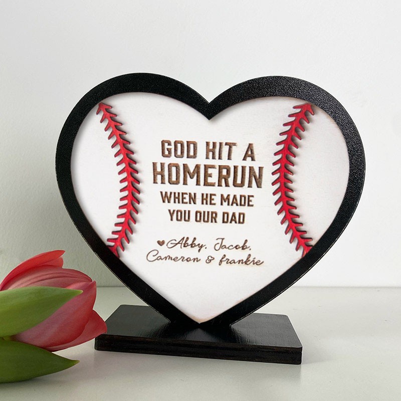 Personalized God Hit A Homerun When He Made You Our Dad Heart Shaped Baseball Sign Father's Day Gift