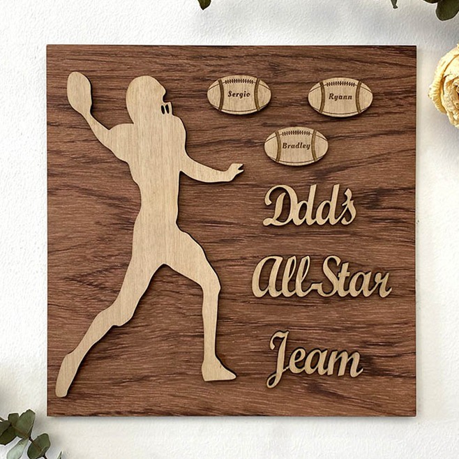 Handmade Father's Day Gift Personalized Football Plaque With 1-10 Names Engraved