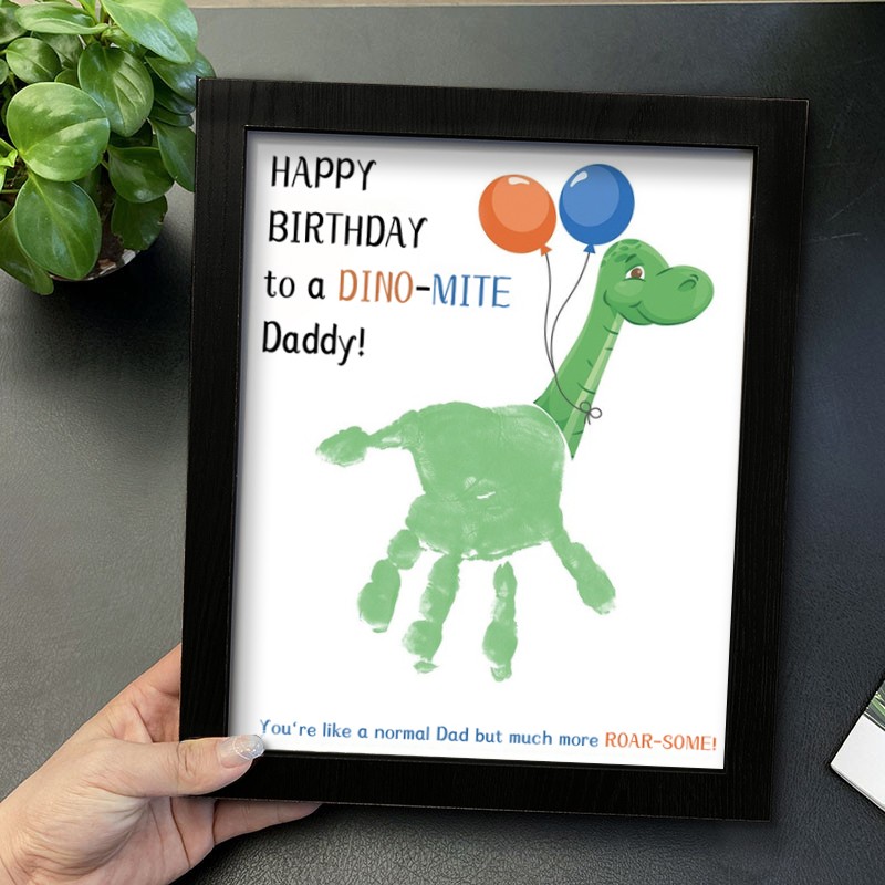 Personalized DIY Dinosaur Dad Handprint Art Framed Gift for Dad