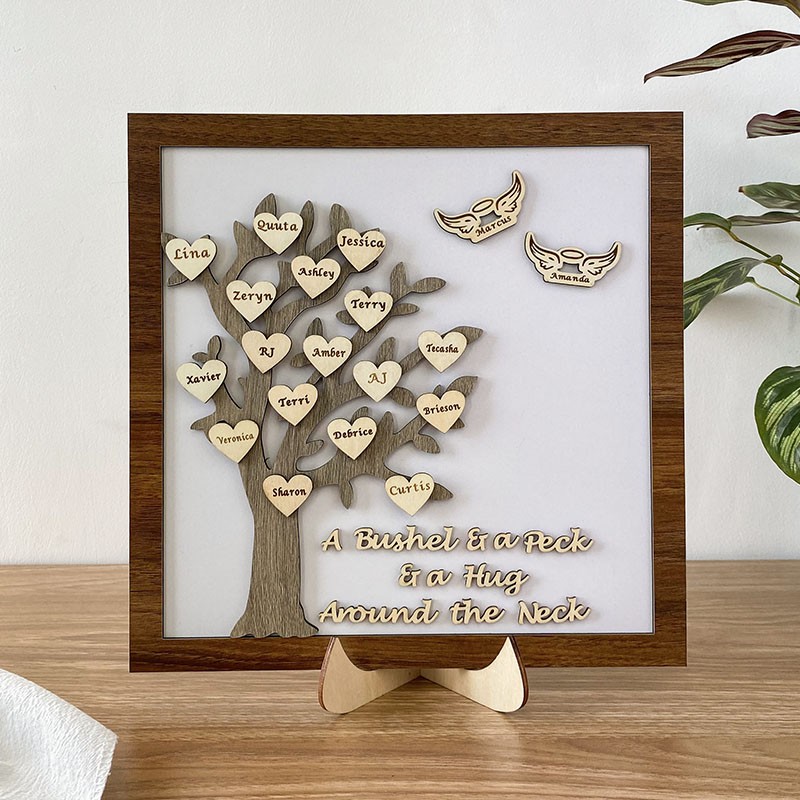 Custom Family Tree Wood Sign with Engraved Family Names Gift for Mom, Grandma, Wife