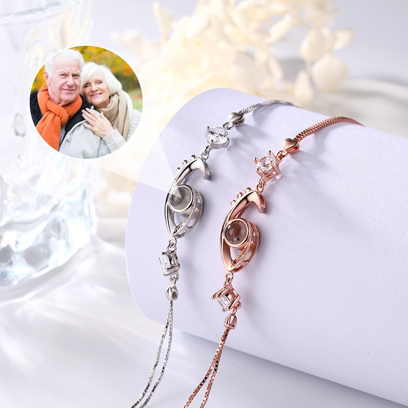 Personalized Memorial Photo Projection Bracelet Gift for Couple, Wedding Anniversary, Birthday 