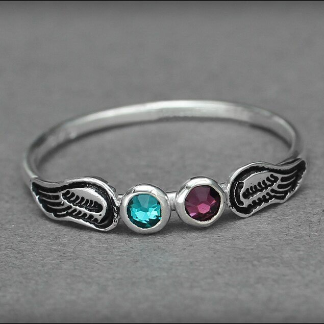Personalized Angel Wings Birthstone Ring Memorial Gift Christmas Gift