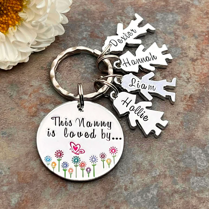 Personalized Nanny Grandma Mommy Keychain with Kids Names Engraved Mother's Day Christmas Gift
