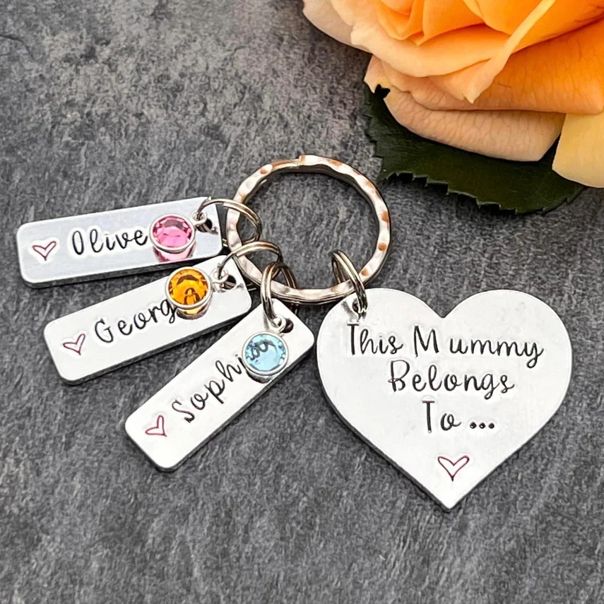 Personalized This Mommy Belongs To Keychain with 1-10 Birthstones Mother's Day Christmas Gift 