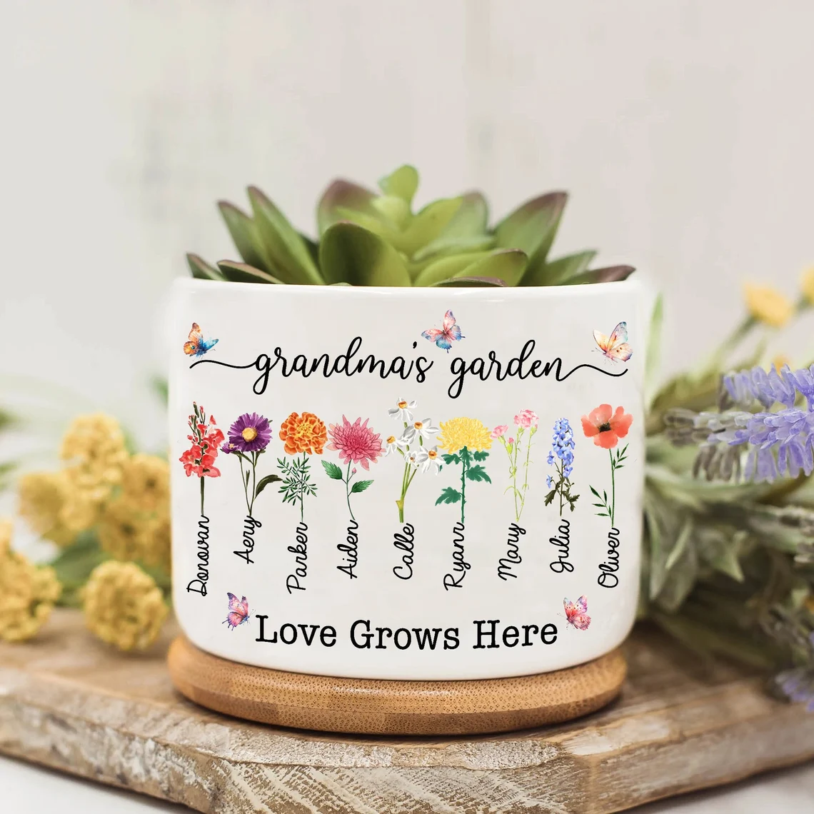 Personalized Grandma's Garden Mini Succulent Plant Pots Birth Flower Pot Mother's Day Gift