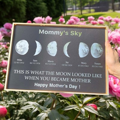 Custom Mommy's Sky Moon Phase Frame with Kids Names Keepsake Gifts for Mom Mother's Day Gift
