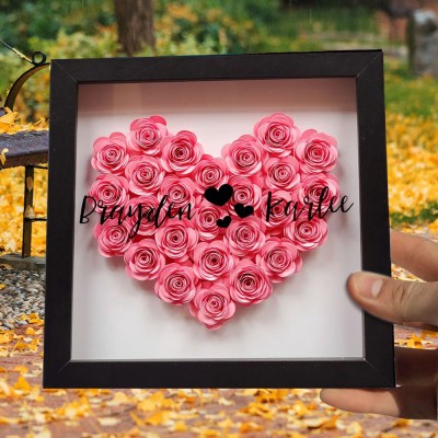 Customized Gift for Love Personazlied Heart Paper Rose Shadow Box Valentine's Day Anniversary Gift for Her