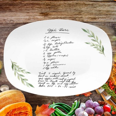 Your Family Recipe Personalized Handwritten Recipe Platter with Leaf Design Gifts For Mom Grandma