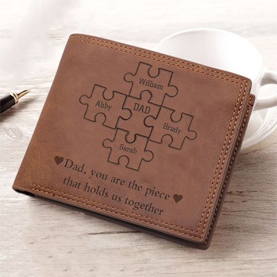 Father's Day Gift Personalized Dad You Are the Piece That Holds Us Together Leather Trifold Wallet