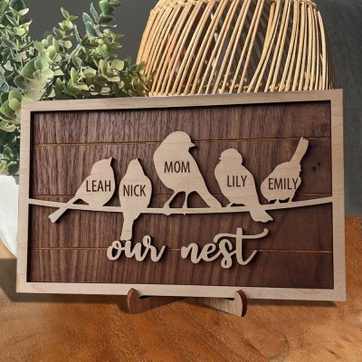 Personalized Birds Family Tree Wood Sign Name Engravings Home Wall Decor Anniversary Christmas Gifts