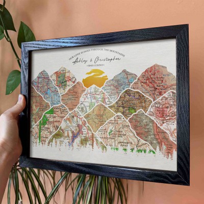 Couples Mountain Travel Map Custom Long Distance Gift Ideas for Couples Anniversary Gifts for Wife Husband Christmas Gifts