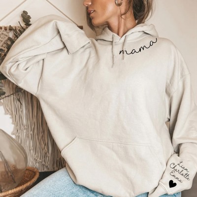 Personalized Mama Sweatshirt Hoodie with Names on Sleeve Gifts for Mom Grandma Mother's Day Gift Ideas