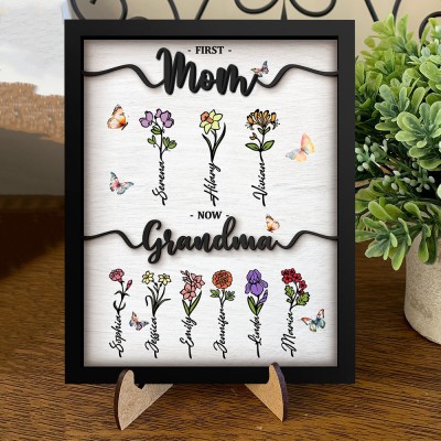 Personalized Birth Month Flowers Frame Sign With Names Gift For Mom Grandma Mother's Day Gift